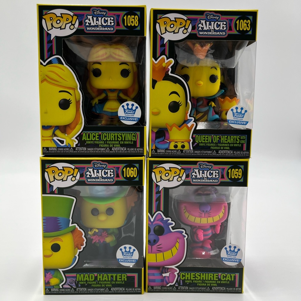 Alice in Wonderland Funko Shop Black Light POP Bundle Set + 4 Free Pop Protector